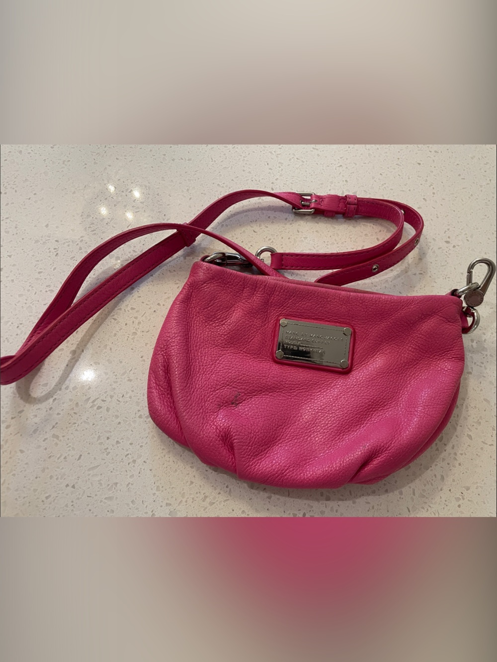 Marc by Marc Jacobs Hot Pink Leather Crossbody with Branded Plaque